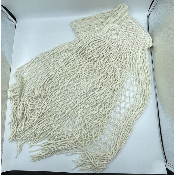 Unisex Crochet Fringe Scarf Beige 76 in x 9 In - Picture 9 of 11